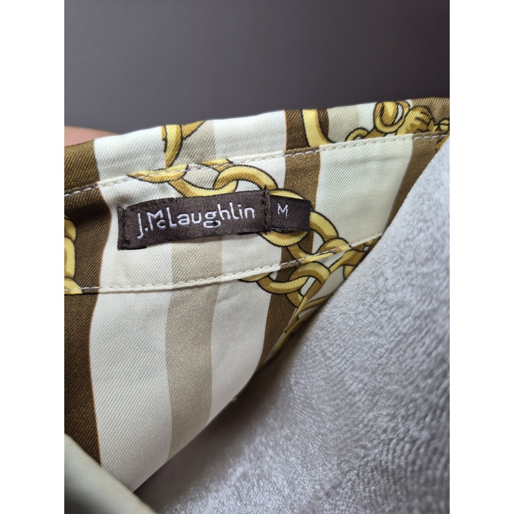 J Mclaughlin Silk Blend Shirt Women Sz Medium Gold Chain Scarf Print‎ Boho Chic - Picture 6 of 7